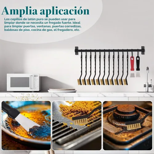 Vista 6 de Juego de 12 cepillos de latón mini, cepillo de latón con mango curvado