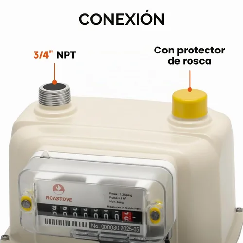 Vista 7 de Submetro de gas NPT de 3/4 pulgadas con salida de pulso, lectura de pies cúbicos, 1 pulso por pie cúbico, para monitoreo del uso de gas natural
