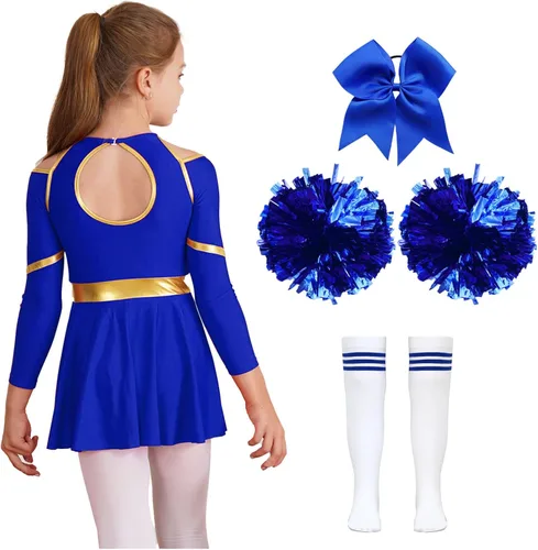 Vista 4 de XUNZOO Uniforme de animadora para niños, disfraz de baile de Halloween, manga larga, trajes de cosplay