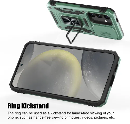 Vista 7 de Funda para Samsung Galaxy S24, a prueba de golpes, con cubierta deslizante para cámara y soporte de anillo giratorio + protector de pantalla
