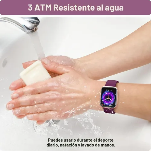 Vista 7 de Relojes inteligentes para mujer, reloj inteligente HD de 1.85 pulgadas para iPhone/Samsung/Android con llamadas/mensajes/recordatorios, 3ATM 120+