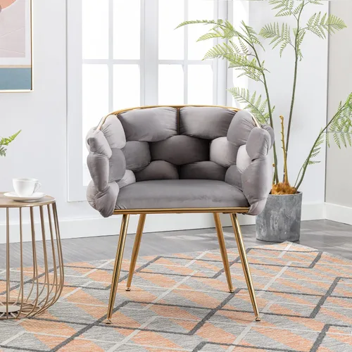 Vista 6 de Polibi Juego de 2 sillas simples de terciopelo de lujo, silla de acento moderna, taburete de tocador para dormitorio, hogar, mesa de manicura (gris)