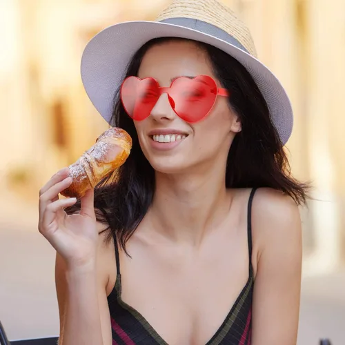 Vista 6 de Maxdot - Lentes de sol transparentes sin marco con forma de corazón para fiestas