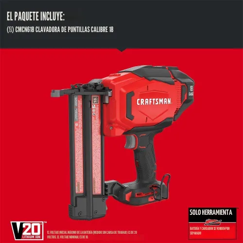 Vista 3 de CRAFTSMAN V20 Clavadora de puntillas, 18GA, inalámbrica, solo herramienta (CMCN618B)