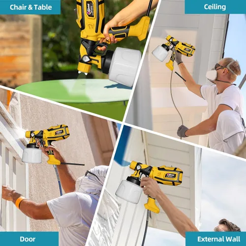 Vista 9 de Pulverizador de pintura, pistola de pulverización HVLP de 850 W con recipiente desmontable de 47.3 fl oz, pulverizadores de pintura eléctricos con 4