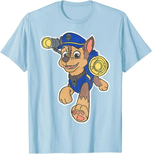 Vista 112 de Paw Patrol Chase Character Patch - Camiseta negra de manga corta con cuello redondo y ajuste clásico, talla S Negro