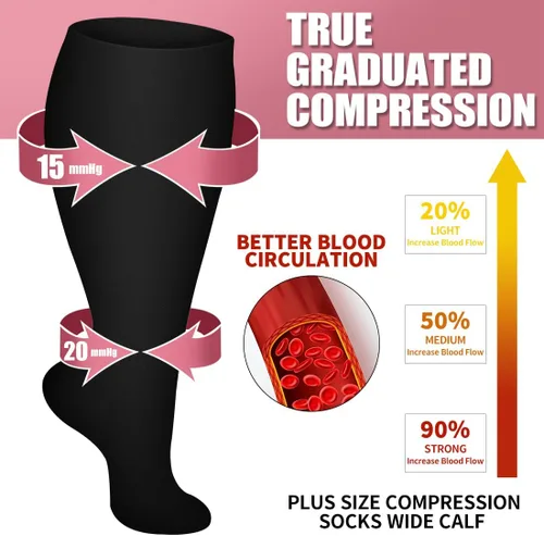 Vista 3 de Laite Hebe Plus Size Compression Socks for Women and Men-3 pairs Wide Calf Knee High Support for Circulation