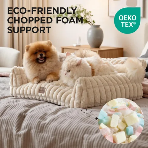 Vista 3 de Joydeco Cat Couch for Pets, 30 inch Plush Pet Sofa, Cat Bed for Indoor Cats with Removable Washable Cover, Supportive Pet Sofa, Cream Blanco crema