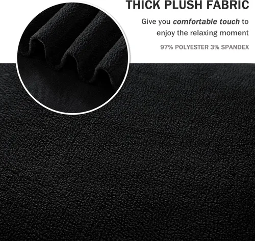 Vista 3 de NICEEC Funda para sofá biplaza gruesa de felpa de 1 pieza, funda negra cálida para sofá biplaza, funda elástica y esponjosa para sala de estar