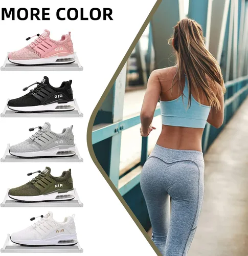 Vista 7 de BOGOVER Zapatillas de correr para mujer, transpirables, con amortiguación de aire, elásticas, sin atar, cordones