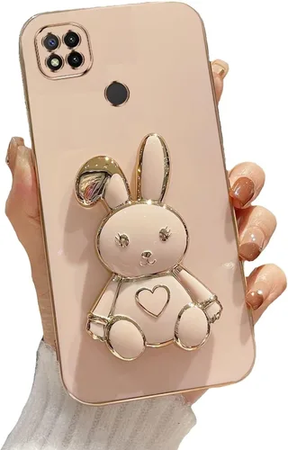 Vista 96 de Funda con soporte de conejo de corazón para Xiaomi Redmi A1, galvanizado suave TPU protector delgado a prueba de golpes con lindo conejito soporte