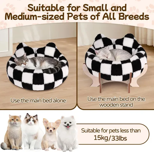 Vista 6 de Cama elevada para gatos de interior, sofá cama para mascotas con cojín esponjoso extraíble, soporte de madera, sofá elevado para gatos de 18 x 11