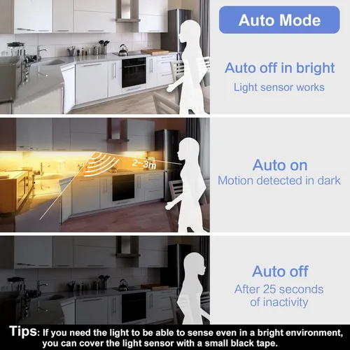 Vista 3 de WOBANE Tira de luz recargable con sensor de movimiento, luces LED para armario, escalera, despensa, armario, cama, casillero, 2700 K, blanco cálido