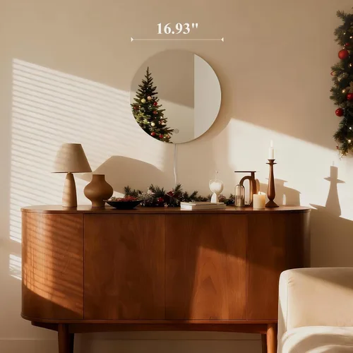 Vista 6 de ONEWISH Aplique de pared LED, lámpara de pared con espejo regulable, luces de pared redondas de 16.93 pulgadas para dormitorio con función