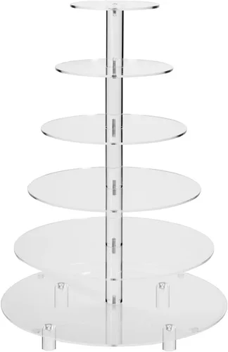 Vista 11 de Jusalpha Soporte redondo de acrílico para cupcakes de 5 niveles, soporte para postres, torre para cupcakes 5RF (5 niveles con base)
