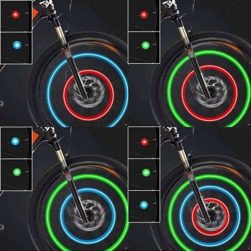 Vista 3 de Luces de rueda de bicicleta, luces de radios de bicicleta con baterías incluidas, luces de rueda de bicicleta impermeables para ciclismo seguro