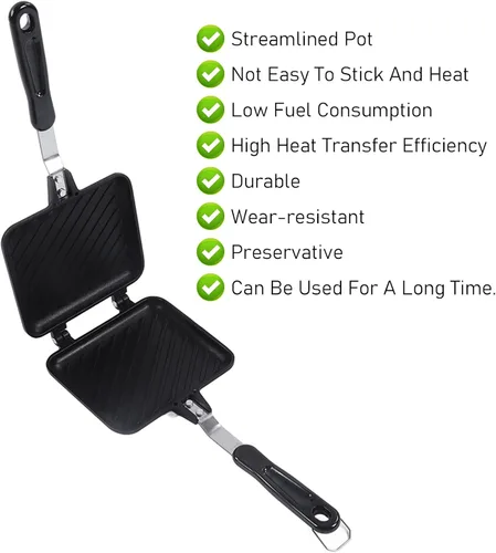 Vista 5 de Flat Bottom Nonstick Pan,Double Sided Frying Pan,Non Stick Coating Aluminum Alloy Waffle Maker Pot,with Dual Handles,for Sandwich Breakfast Panini
