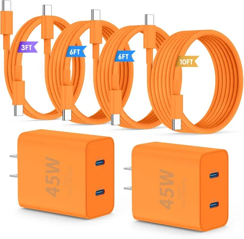 Vista 9 de QZIIW Cargador Samsung súper rápido tipo C, bloque de cargador rápido USB C de 45 W de doble puerto [paquete de 2] y cable USB C extralargo de 60 W