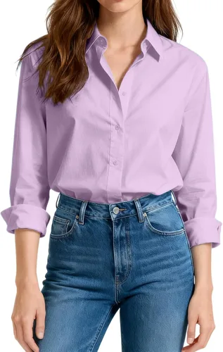 Vista 18 de Camisas de vestir ajustadas de algodón para mujer, blusas de manga larga para oficina, blusas con cuello
