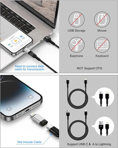 Vista 3 de Adaptador USB C a Lightning, paquete de 4, carga rápida y sincronización de datos, convertidor USB-C hembra a Lightning macho para iPhone 14 13 12