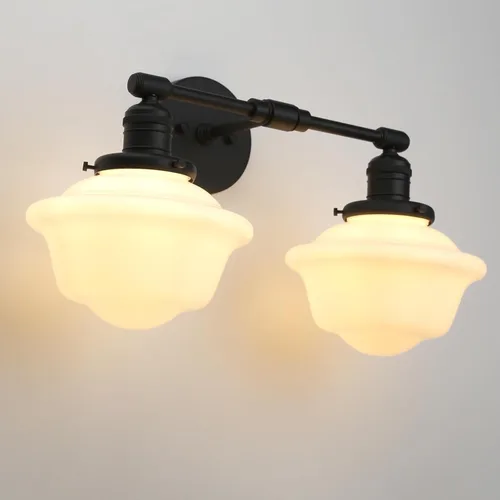 Vista 9 de Pathson 2-Lights Milk White Glass Wall Sconce Lights, Modern Classic Wall Vanity Lighting for Living Room Bathroom Bedroom