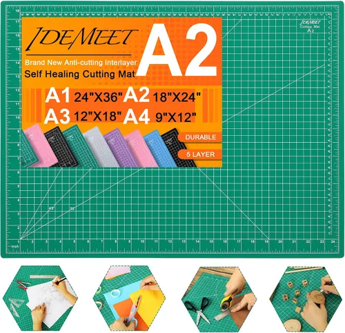 Vista 11 de Alfombrilla de corte autorreparable de 9 x 12 pulgadas, alfombrilla de costura giratoria Idemeet para manualidades, protector de mesa de hoja de 5