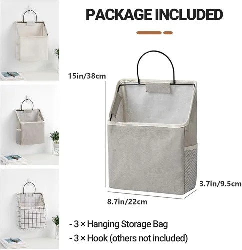 Vista 3 de Bolsa de almacenamiento de tela para colgar en la pared, organizador de bolsas para colgar en la puerta del dormitorio, el baño y la cocina