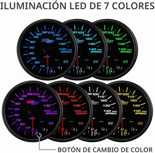 Vista 3 de Glowshift Tinted 7 Color 3 3/4 en Dash Velocímetro Gauge