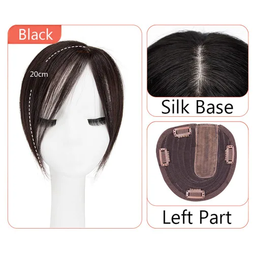 Vista 2 de Base de seda recta Cabello humano Topper de una pieza parte lateral parte frontal cierre con clips (7.9 in/parte izquierda negro)