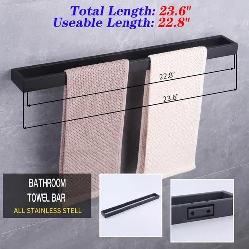 Vista 2 de GERZWY Toallero de baño de 24 pulgadas, de acero inoxidable, estilo contemporáneo, montaje en pared, negro mate, HG1701 (60)-BK
