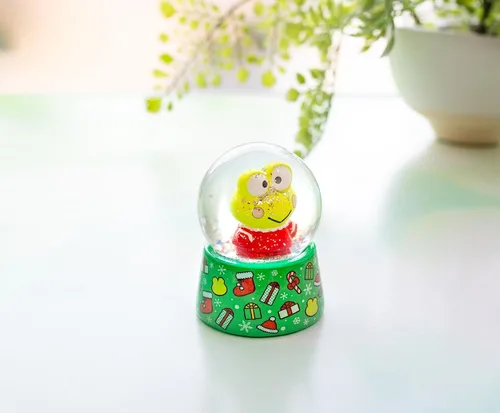 Vista 5 de Sanrio Keroppi - Mini globo de nieve para adultos con copos blancos en espiral Exhibición de recuerdo coleccionable 3 pulgadas de alto