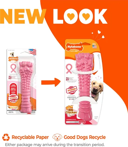 Vista 3 de Nylabone Power Chew - Juguete masticable para perros para concientización sobre el cáncer de mama, juguetes indestructibles para masticadores