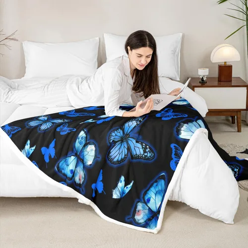 Vista 7 de Feelyou Butterfly Throw Blanket Butterflies Print Soft Fleece Sherpa Cozy Fuzzy Plush Warm Glitter Colorful Fuzzy Plush Throw Animal 40"x50" for Bed