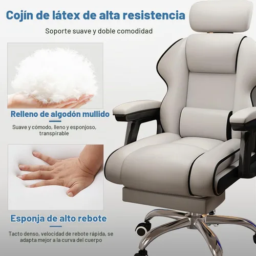 Vista 5 de Silla ejecutiva para computadora, silla de escritorio para oficina en casa, ángulo ajustable, ergonómica, de altura ajustable, sillas de piel Blanco