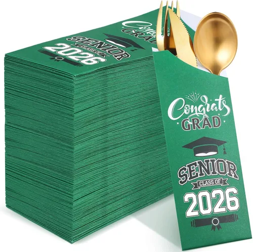 Vista 10 de Ireer 100 bolsas de papel para cubiertos de papel, fundas para utensilios de cocina para fiesta de graduación, decoración de mesa de centro de mesa