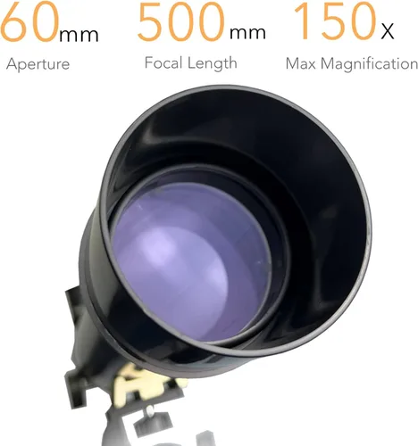 Vista 7 de Telescopio SpectrumOI para niños y adultos, regalo de astronomía, refractor de apertura de 2.362 in con bolsa de transporte y soporte para teléfono