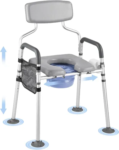 Vista 15 de VEVOR - Asiento elevado para inodoro, altura ajustable con 5 niveles, diseño de brazo abatido, respaldo desmontable, cubo fácil de limpiar de 7L