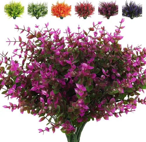 Vista 13 de RECUTMS - Flores artificiales, 12 plantas sintéticas para exteriores, resisten rayos ultravioleta, arbustos para interiores y exteriores, maceta