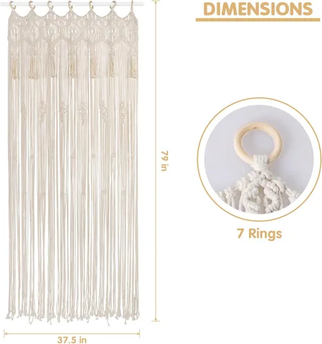Vista 5 de ANMINY Cortinas de macramé de 79 x 37 pulgadas, cortinas bohemias con borlas hechas a mano de algodón macramé para colgar en la pared, cortina