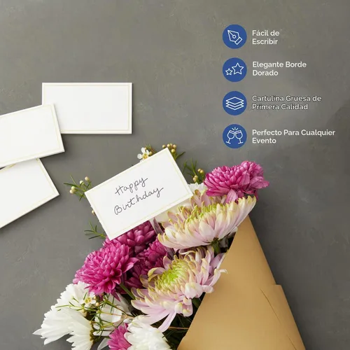 Vista 7 de BEST PAPER GREETINGS Paquete de 100 tarjetas de lugar de papel con borde Borde dorado