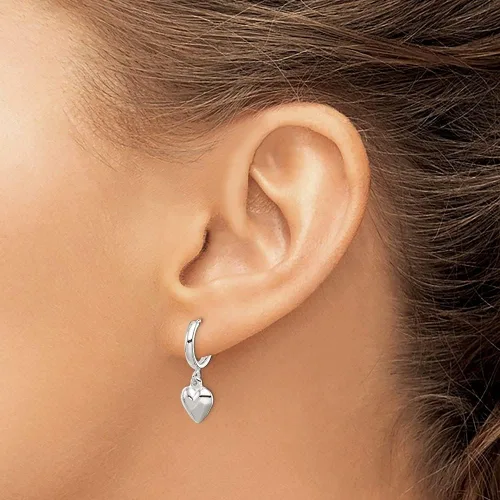 Vista 3 de Auriga Fine Jewelry Aretes de aro colgantes de plata de ley 925 con corazón abombado (L-0.984in, W-0.984in), regalo para mujer, Metal, No es una