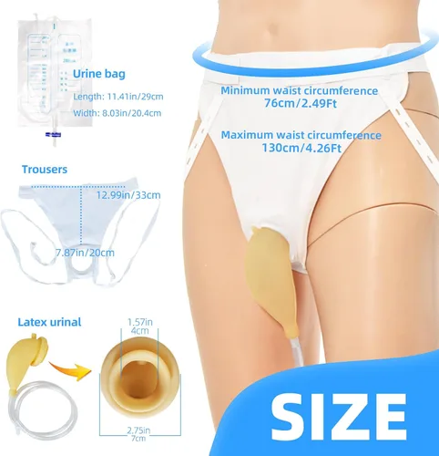 Vista 6 de Orinario portátil para hombres, material de látex portátil con bolsa de orina de colección, sistema de bolsa de drenaje urinario, agradable al tacto