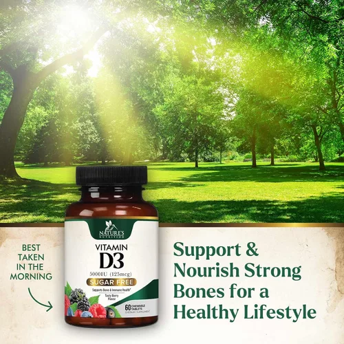 Vista 5 de Vitamina D3 5000 UI (125 mcg) por porción, vitamina D extra fuerte masticable para apoyo inmunológico, suplementos para huesos, dientes y músculos