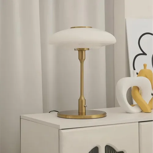 Vista 2 de Lámpara de mesa moderna de metal y vidrio, lámpara de mesa decorativa, lámpara de mesa para sala de estar, dormitorio, sala de estudio, 12.6 x 16.5