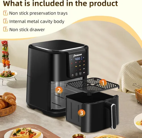 Vista 12 de Panana Freidora de aire, freidora de aire de gran capacidad de 6.3 cuartos de galón, horno sin aceite con 12 preajustes, freidora de aire de 1500 W