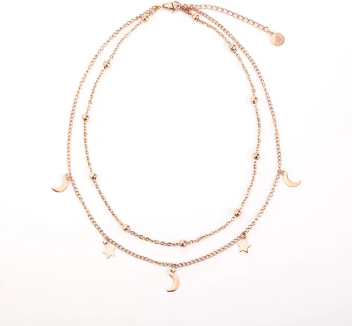 Vista 4 de Collar con dije de estrella y luna, gargantilla con cadena escalonada para mujeres