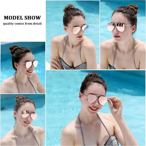 Vista 4 de Gafas de sol retro sin montura para mujer, estilo aviador, gafas de sol clásicas de gran