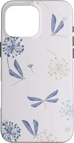 Vista 19 de Bonita funda para iPhone 17 con diseño de libélula de diente de león azul lavanda beige