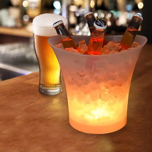 Vista 6 de Cubo de hielo LED, cubo de hielo iluminado de gran capacidad regular de 5 litros con cambio automático de 7 colores para fiesta/hogar/bar, cubo