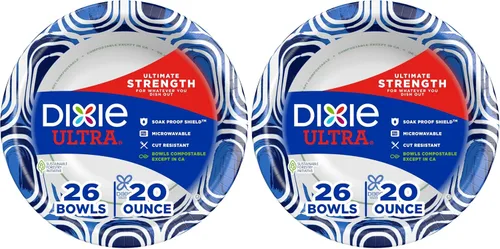 Vista 8 de Dixie Ultra, Cuencos de papel grandes, 20 onzas, 26 unidades, aptos para microondas, compostables, cuencos desechables, ideales para desayuno